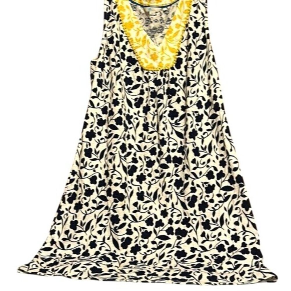 Boden Womens Floral Sleeveless Dress Yellow Trim Black White Print 18R US 14R